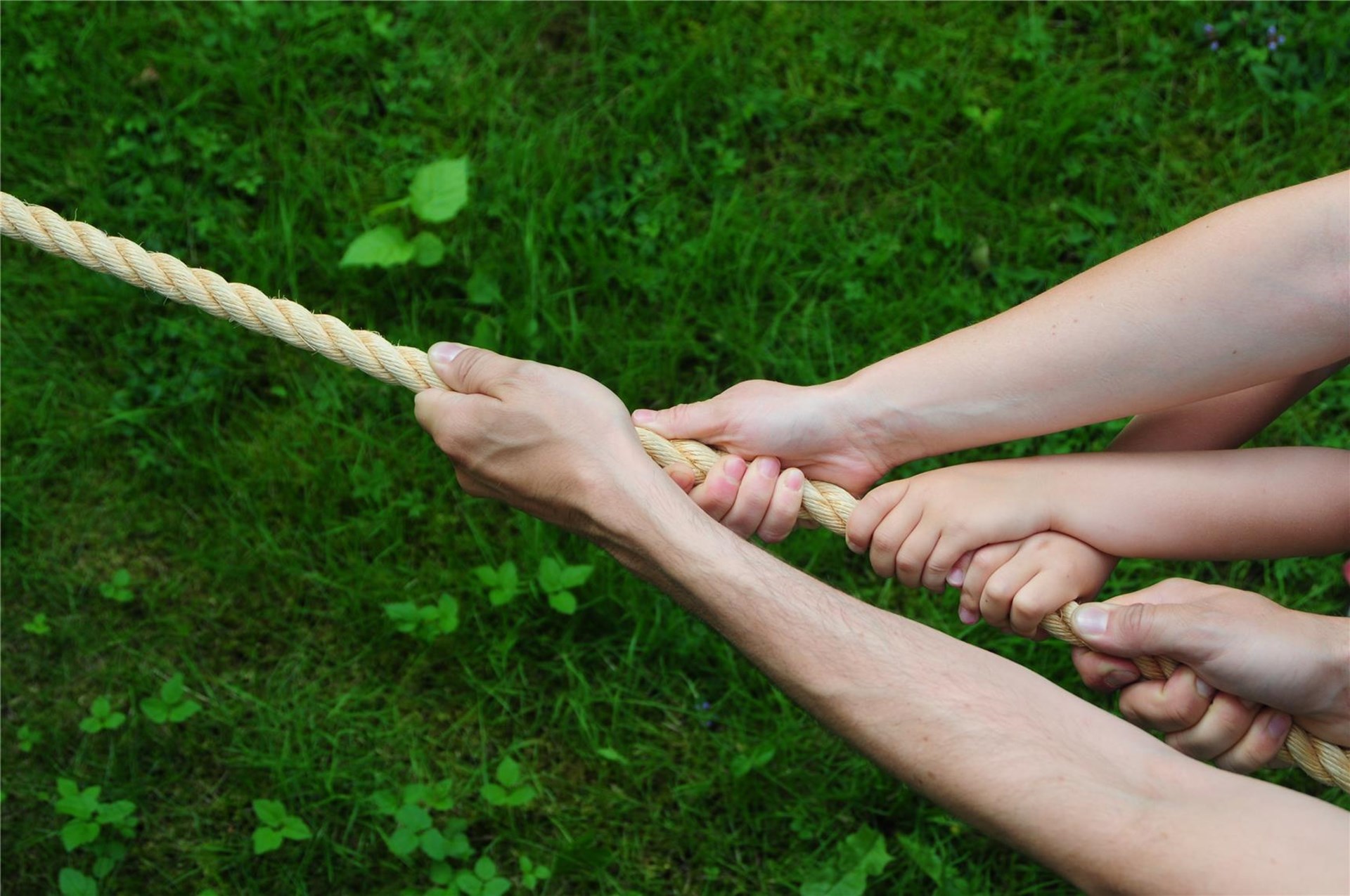 mehrere Hände ziehen an einem Seil